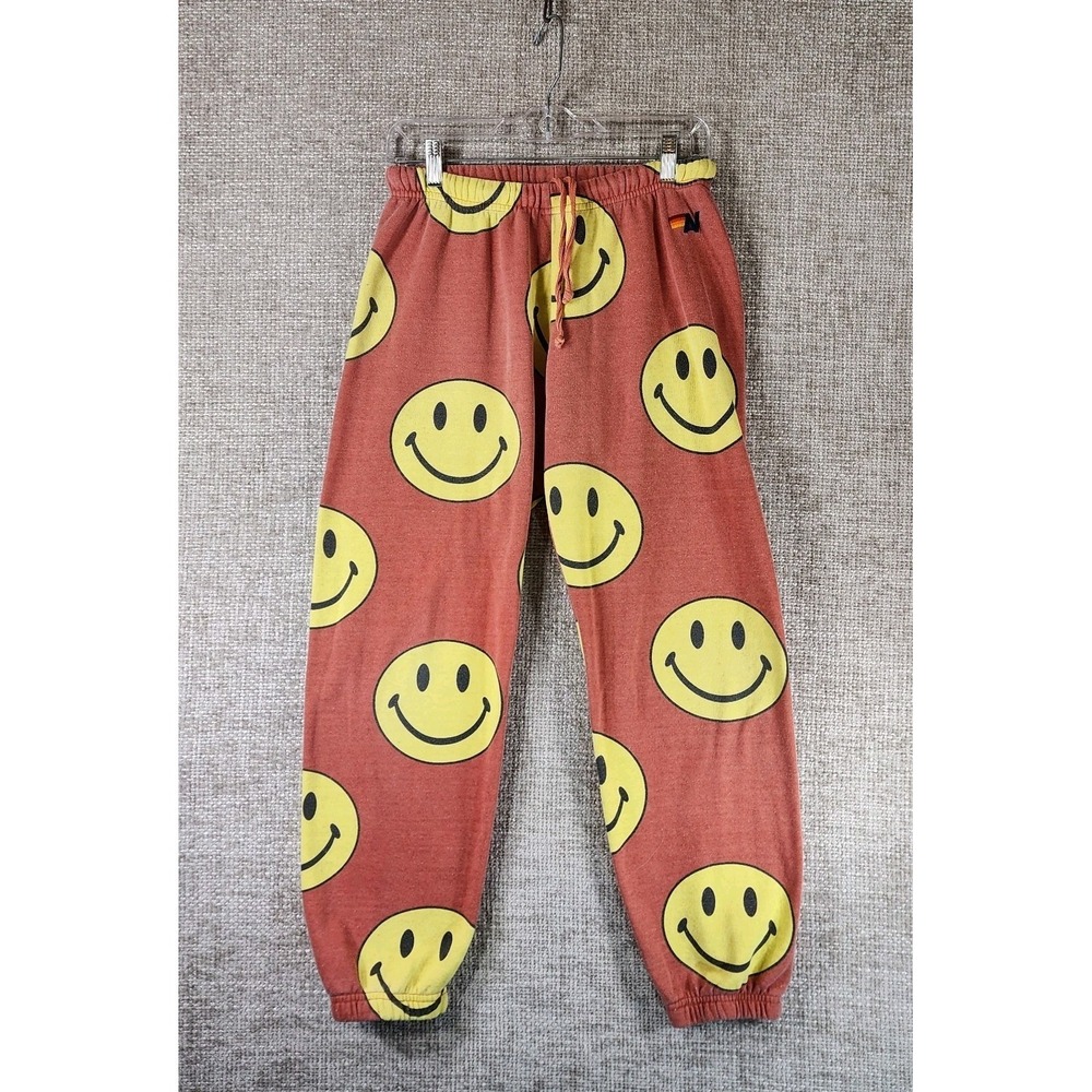 Aviator Nation Sweatpants‎ All Over Smiley Face Mens M Red Pilling USA Made